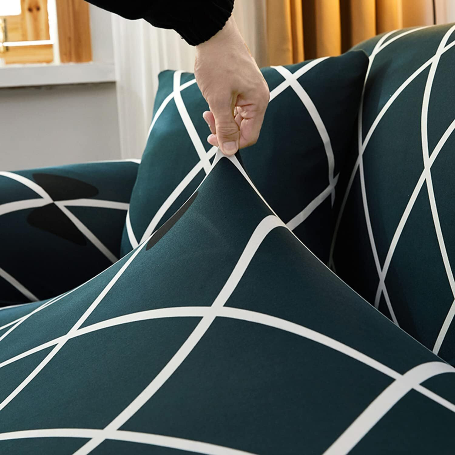 Image of SmartFab Polyester 3 Seater Sofa Geometric Cover