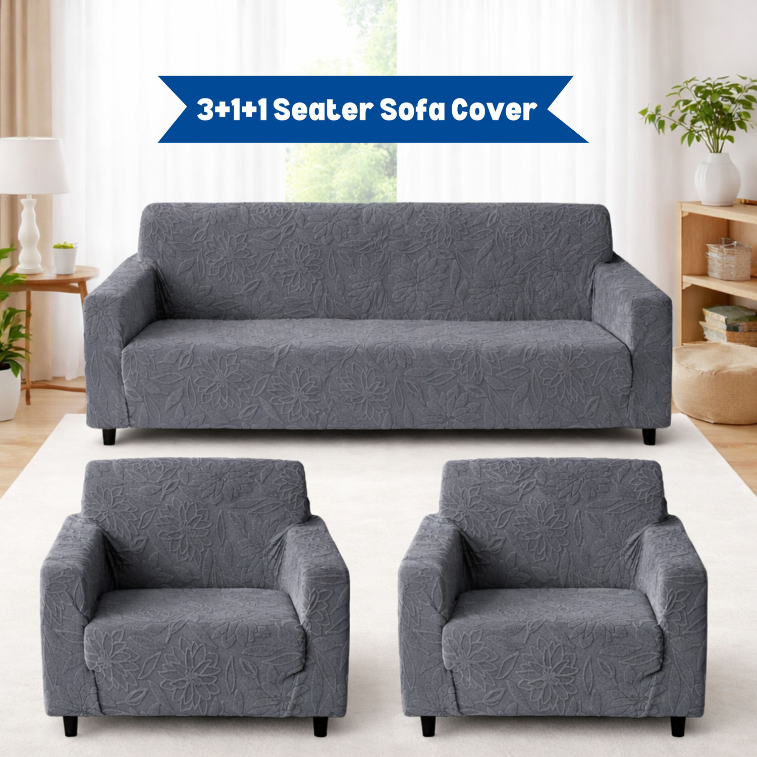 Image of Magical Jacquard 3+1+1 Seater Sofa Floral Cover