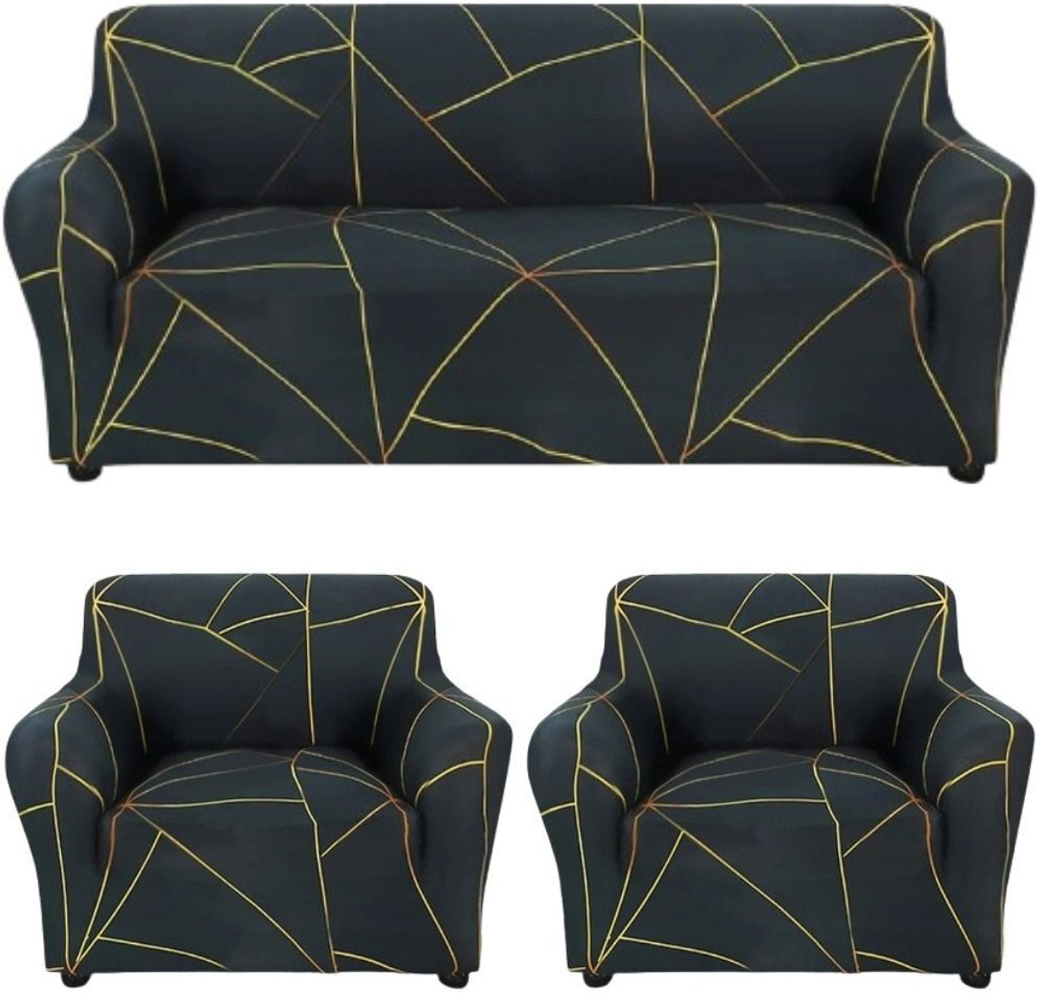 Image of SmartFab Polyester 3+1+1 Seater Sofa Geometric Cover