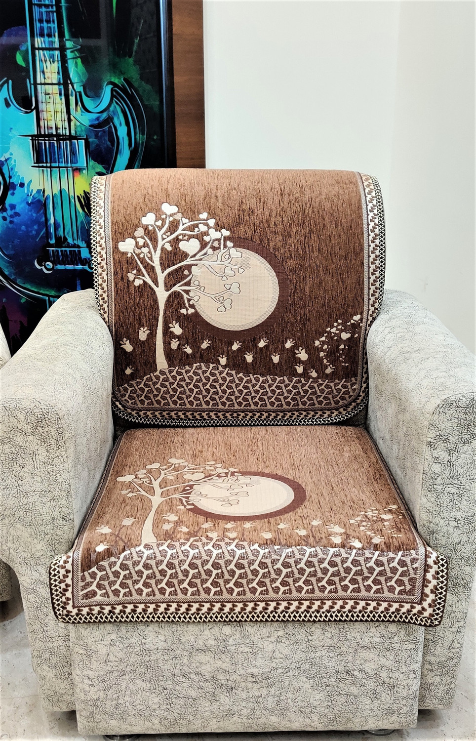Image of MHF Velvet, Chenille 3+1+1 Seater Sofa Floral Cover