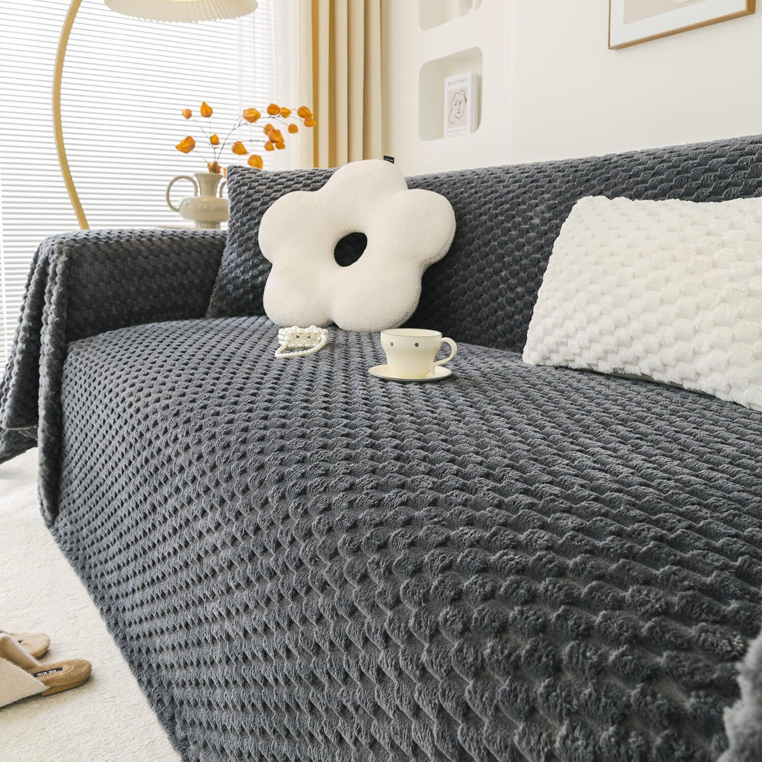 Image of HOKiPO Fleece 2 Seater Sofa Plain Cover