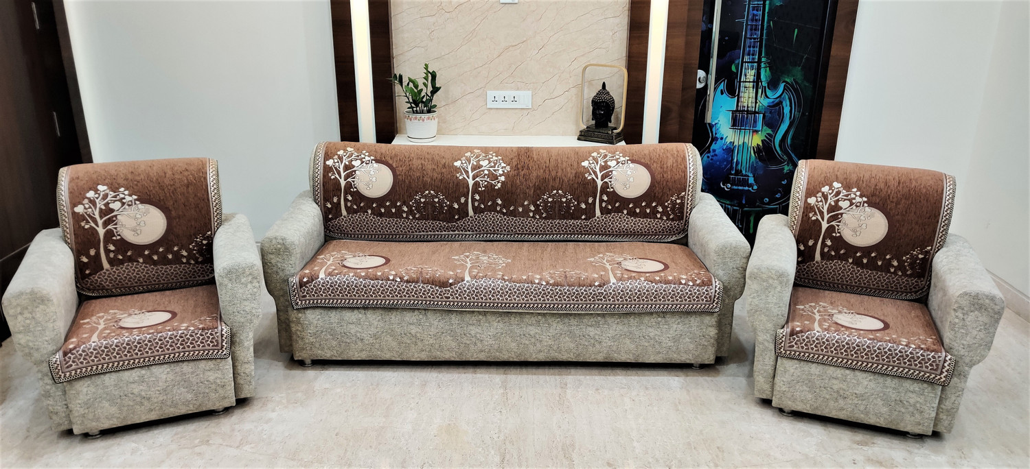 Image of MHF Velvet, Chenille 3+1+1 Seater Sofa Floral Cover