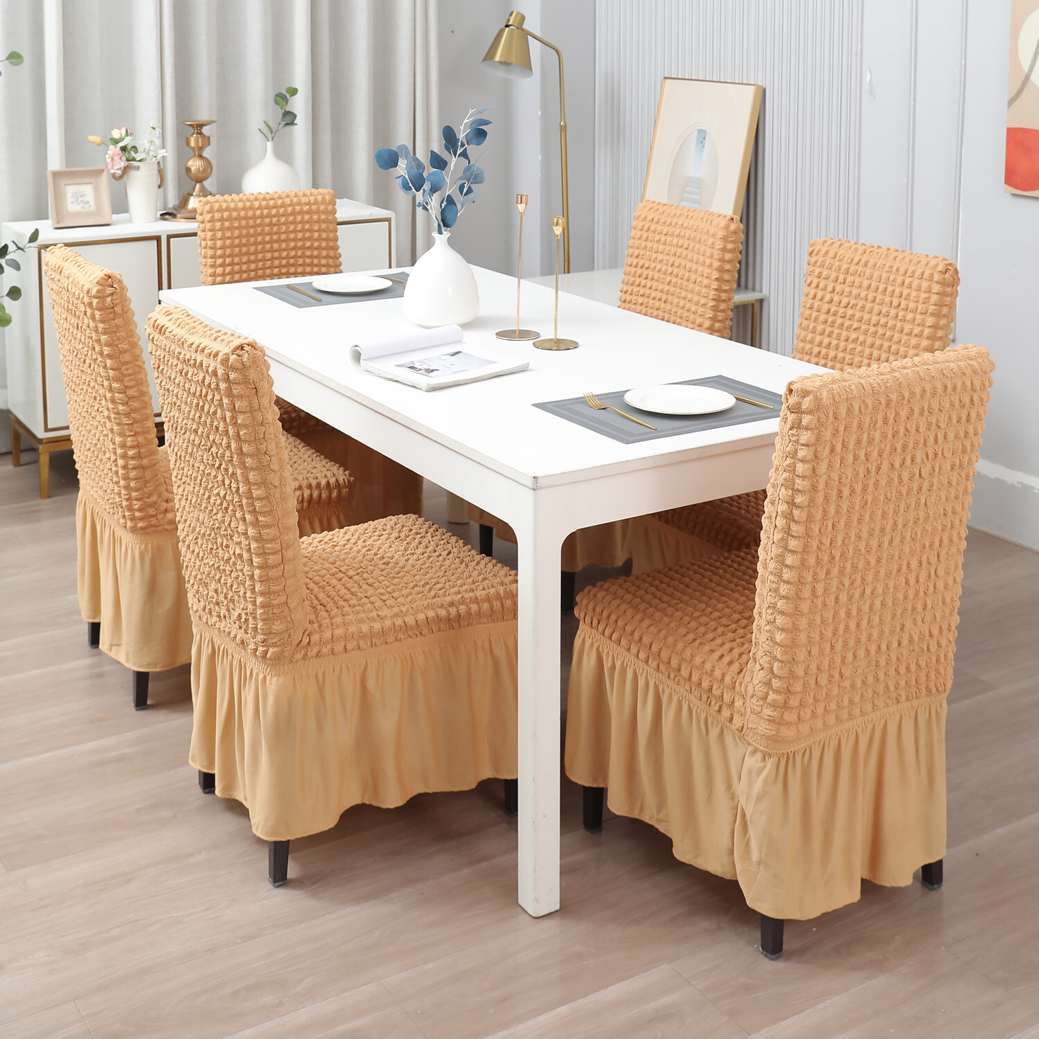 Image of HOKiPO Polyester 6 Seater Chair Plain Cover