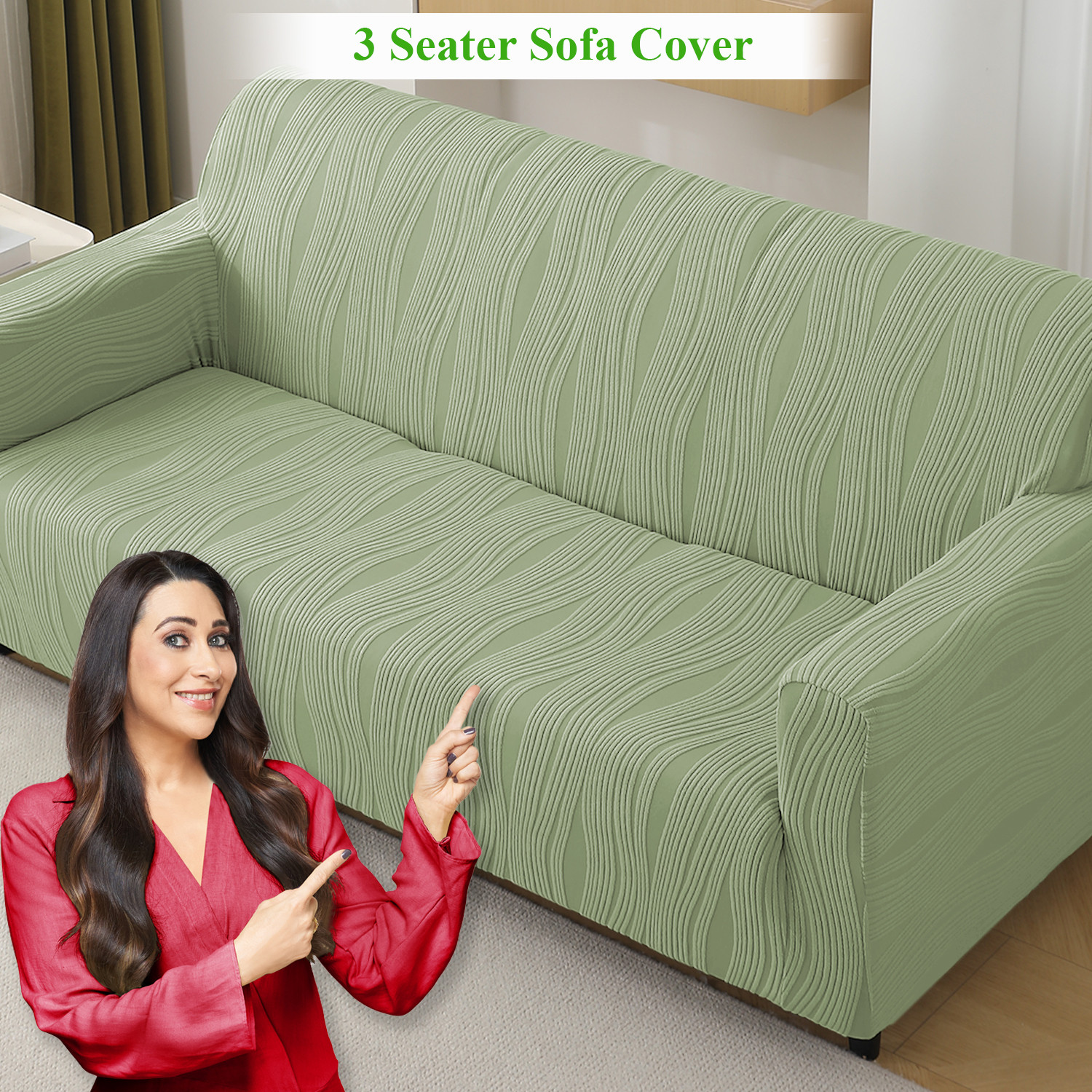 Image of HOKiPO Jacquard 3 Seater Sofa Striped Cover