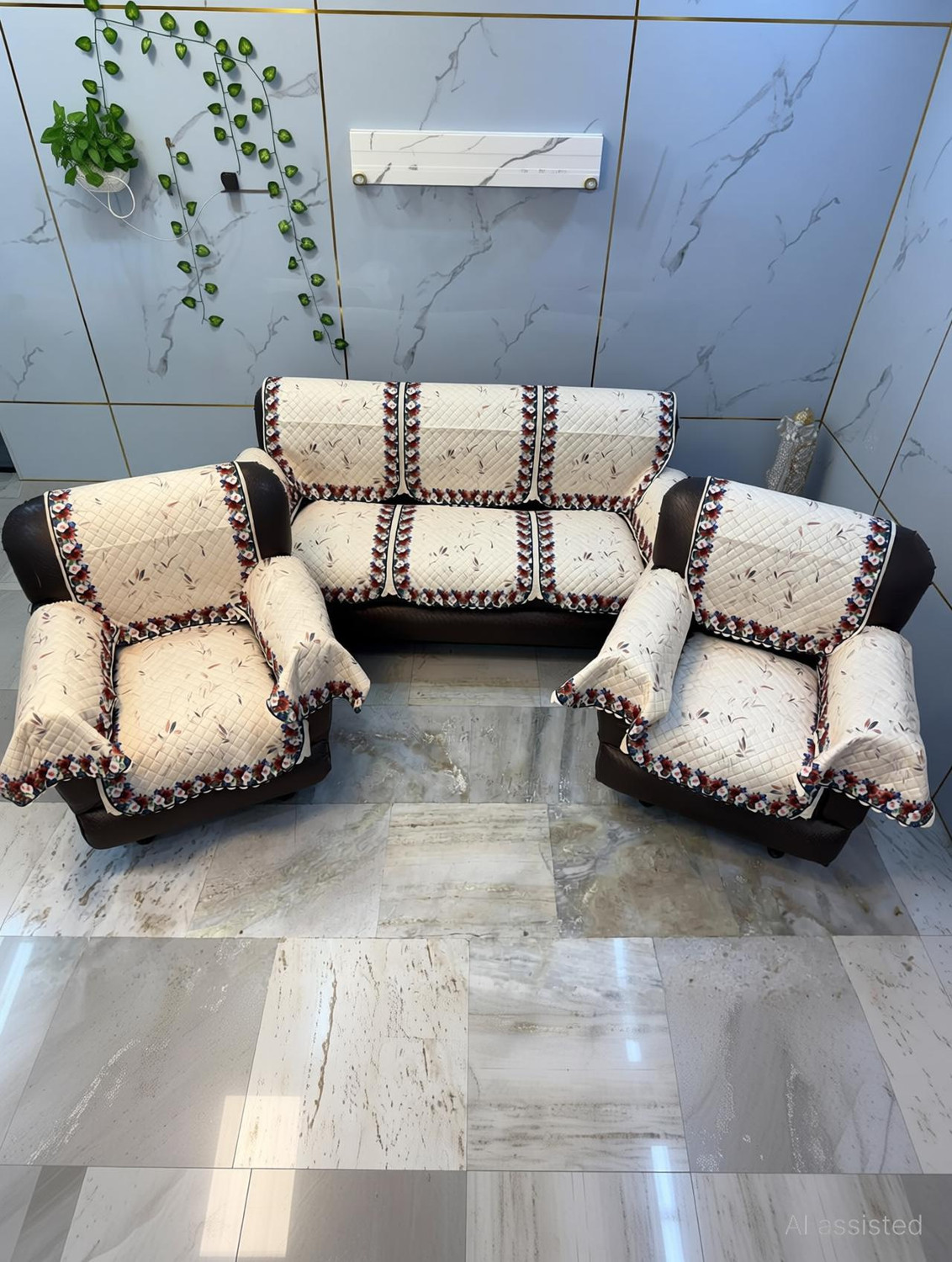 Image of Ucharmsofacover Velvet 3+1+1 Seater Sofa Floral Cover