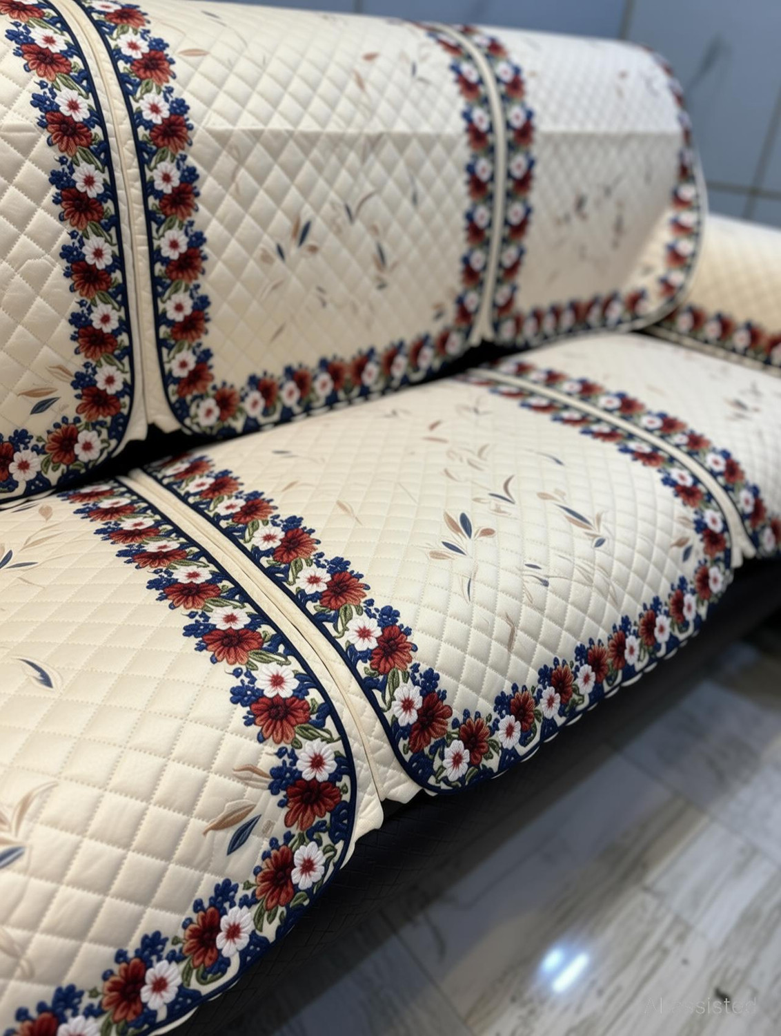Image of Ucharmsofacover Velvet 3+1+1 Seater Sofa Floral Cover