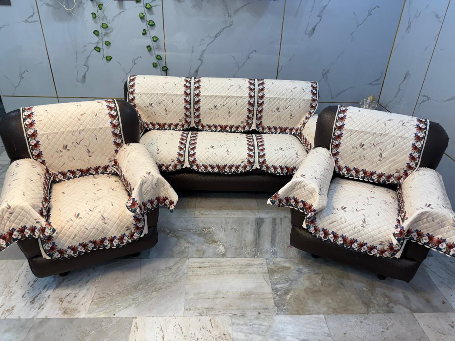 Image of Ucharmsofacover Velvet 3+1+1 Seater Sofa Floral Cover