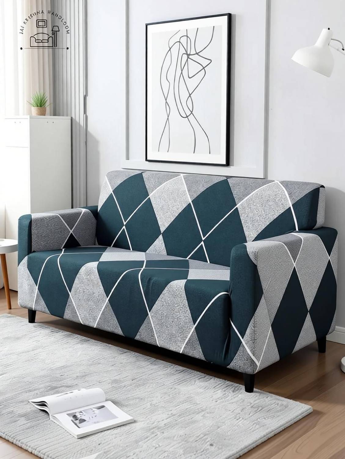 Jai Polycotton 3 Seater Sofa Geometric Cover Pack of 1 - Image 4