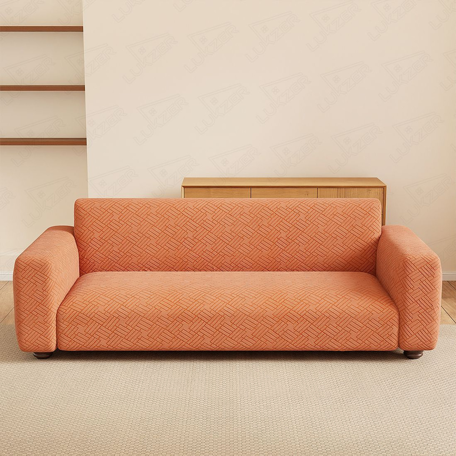 Image of LUKZER Jacquard 3+1+1 Seater Sofa Abstract Cover (Pack of 1 Pastel Orange Abstract Design)