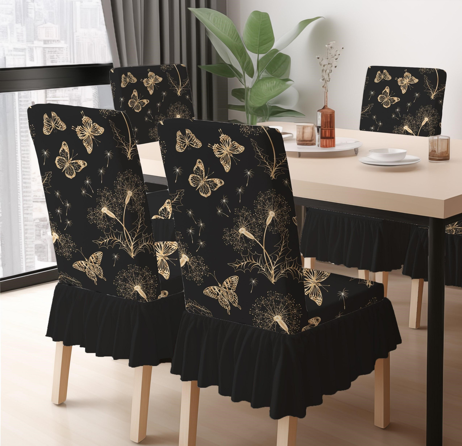Image of DECORIAN Polycotton 6 Seater Chair Abstract Cover