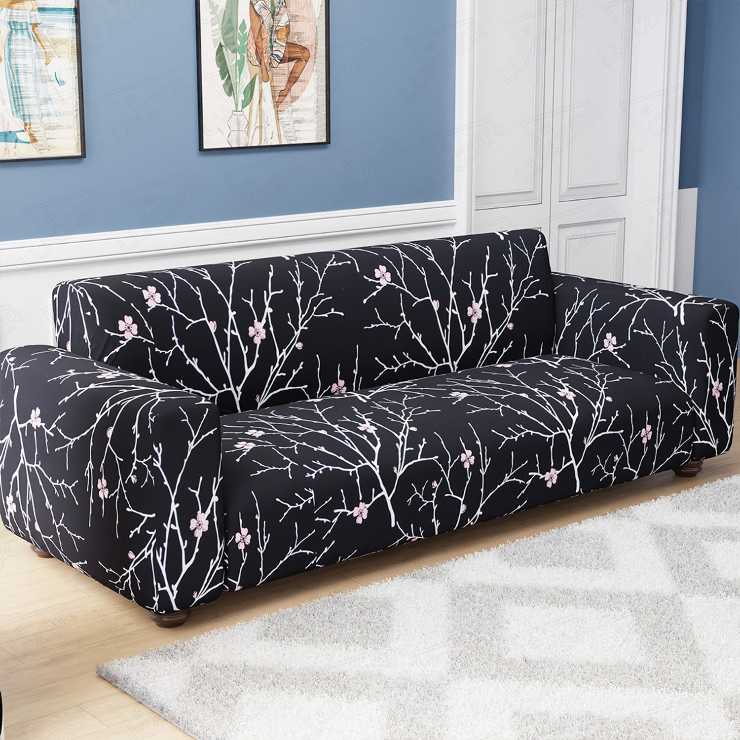 Image of LUKZER Polyester 4 Seater Sofa Floral Cover