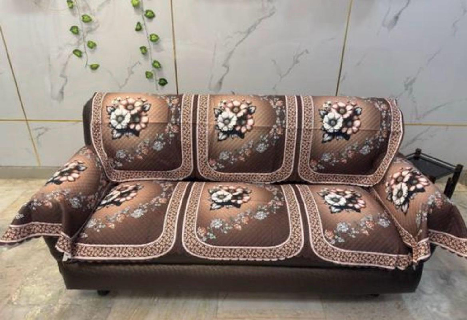 Image of Ucharmsofacover Velvet 3+1+1 Seater Sofa Floral Cover