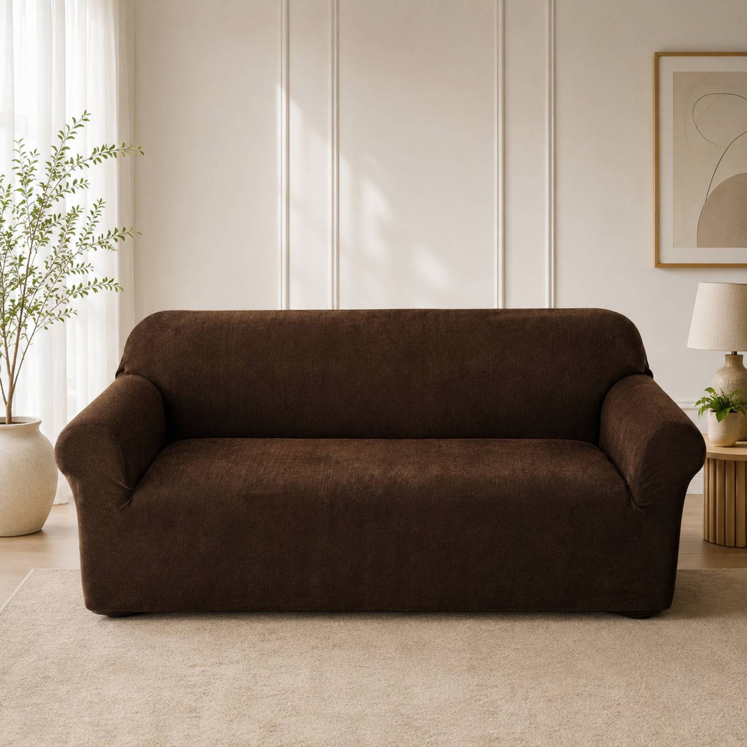 Aranaya Decore Velvet 3 Seater Sofa Plain Cover