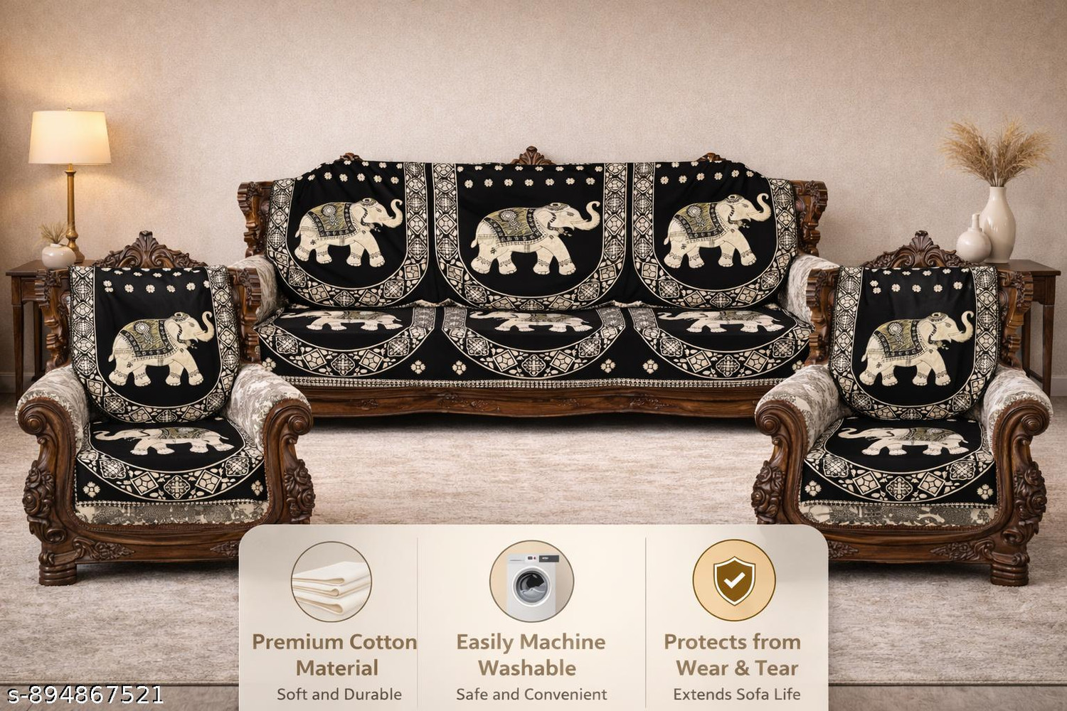 Image of COVERLUXE Cotton 3+1+1 Seater Sofa Printed Cover