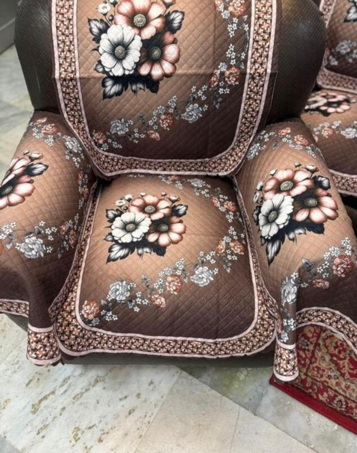Image of Ucharmsofacover Velvet 3+1+1 Seater Sofa Floral Cover