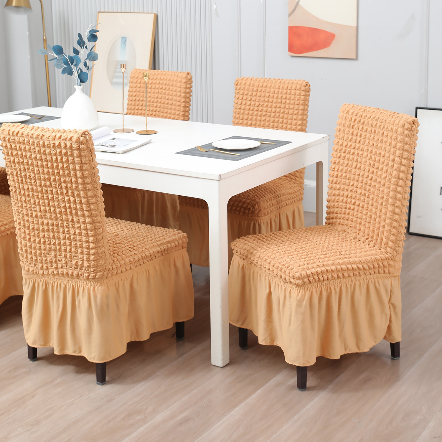 Image of HOKiPO Polyester 4 Seater Chair Plain Cover