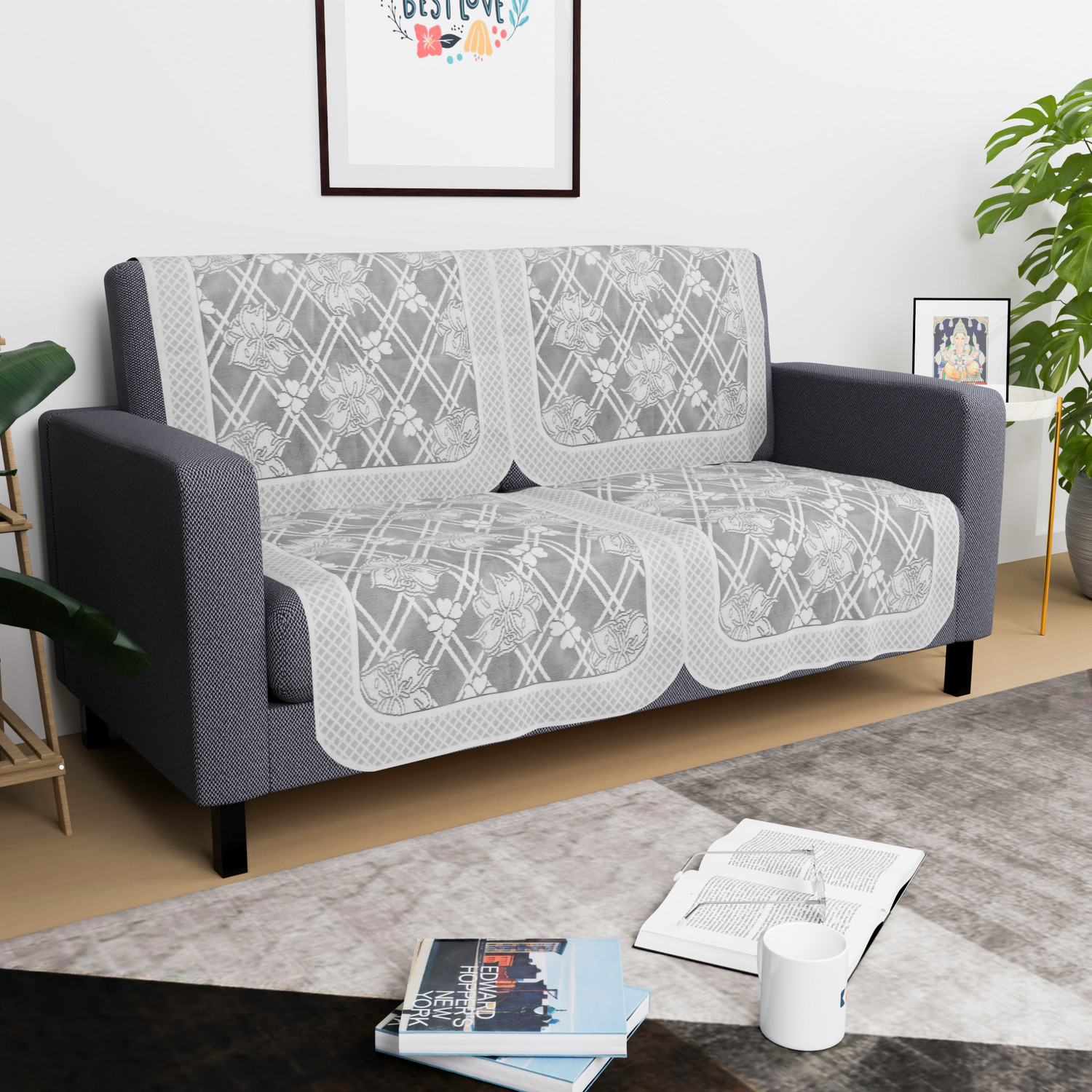 Image of KUBER INDUSTRIES Cotton 2 Seater Sofa Floral Cover