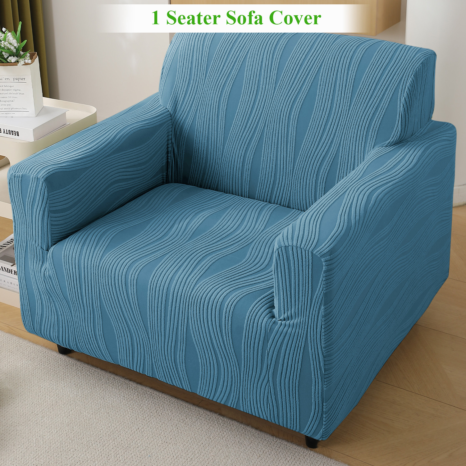 Image of HOKiPO Jacquard 1 Seater Sofa Striped Cover