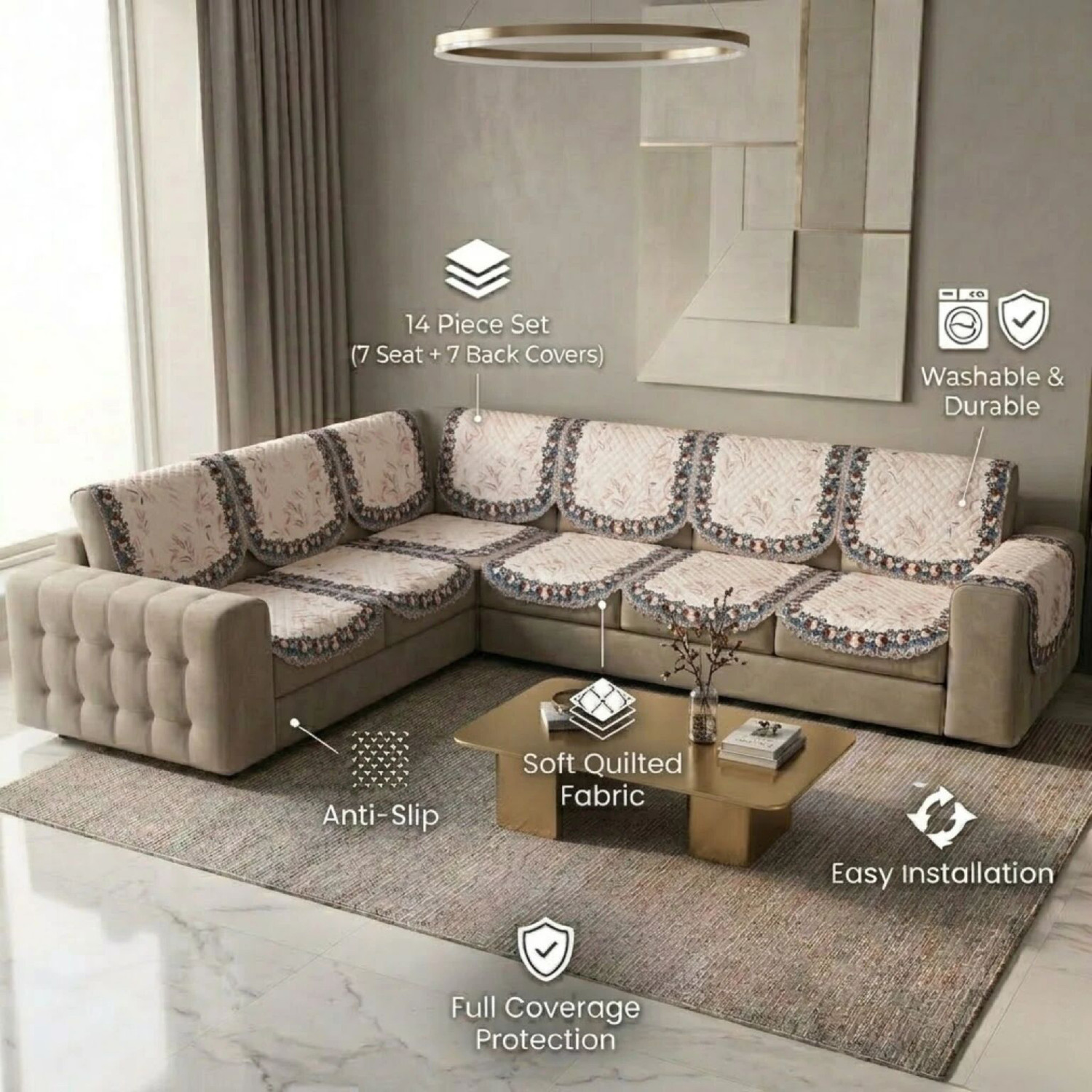 Image of iLiv Velvet 3+2+2 Seater Sofa Floral Cover