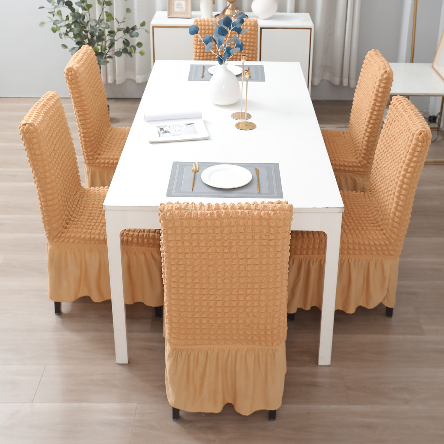 Image of HOKiPO Polyester 4 Seater Chair Plain Cover