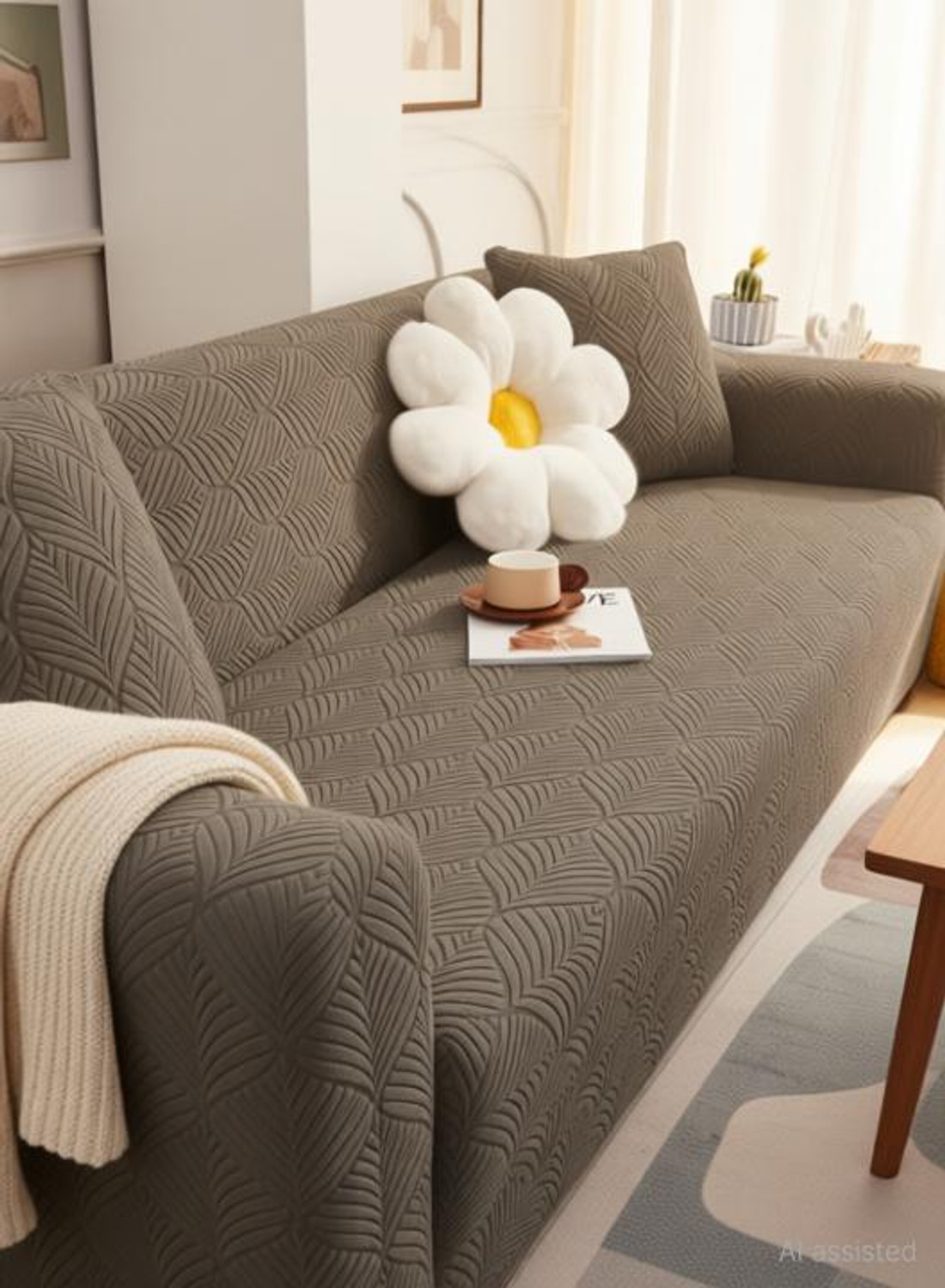 Image of LUKZER Jacquard 4 Seater Sofa Abstract Cover