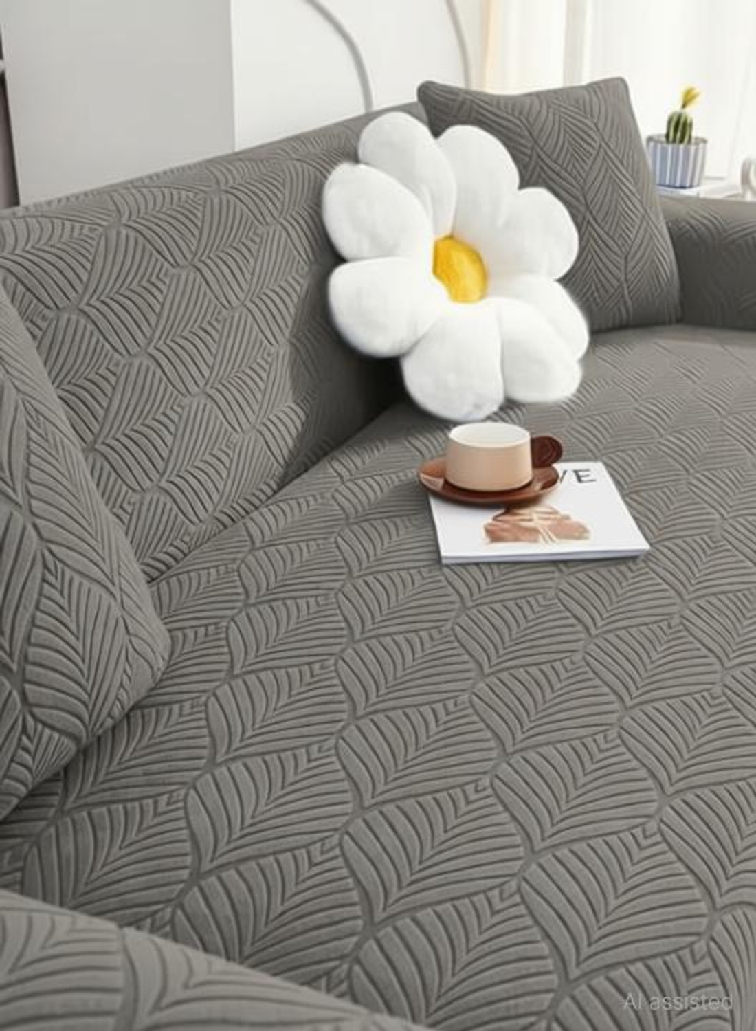 Image of LUKZER Jacquard 4 Seater Sofa Abstract Cover