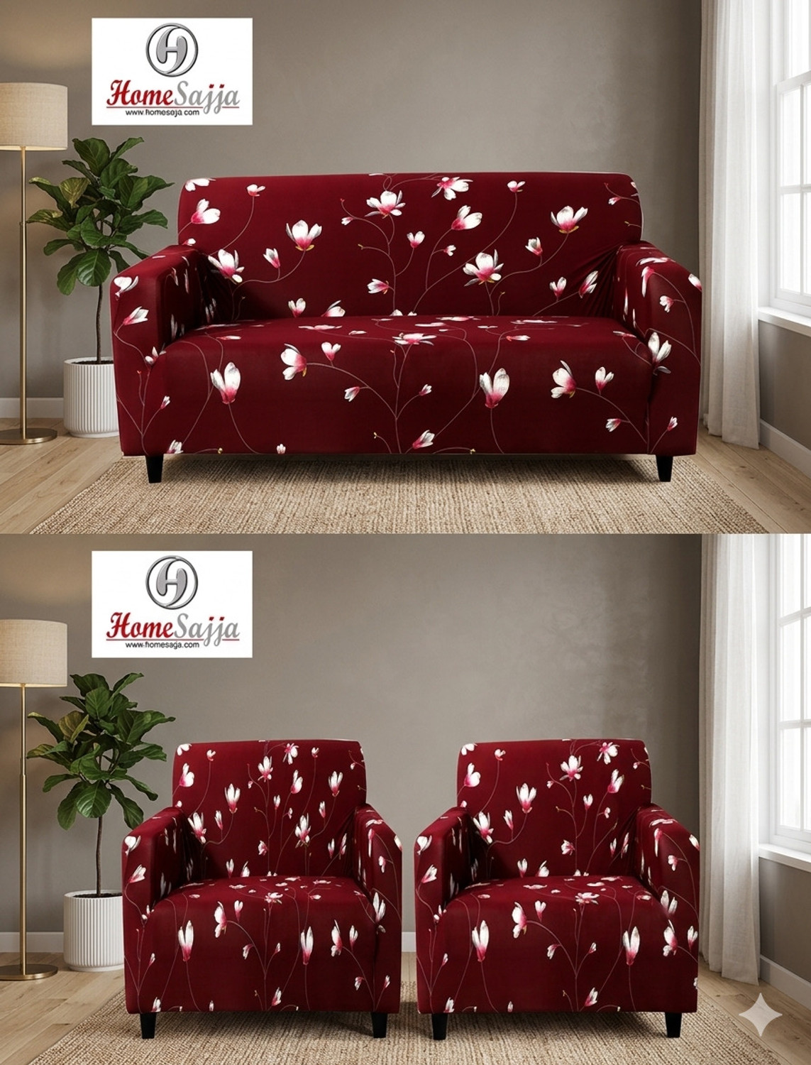 Image of Homesajja Polycotton 3+1+1 Seater Sofa Floral Cover
