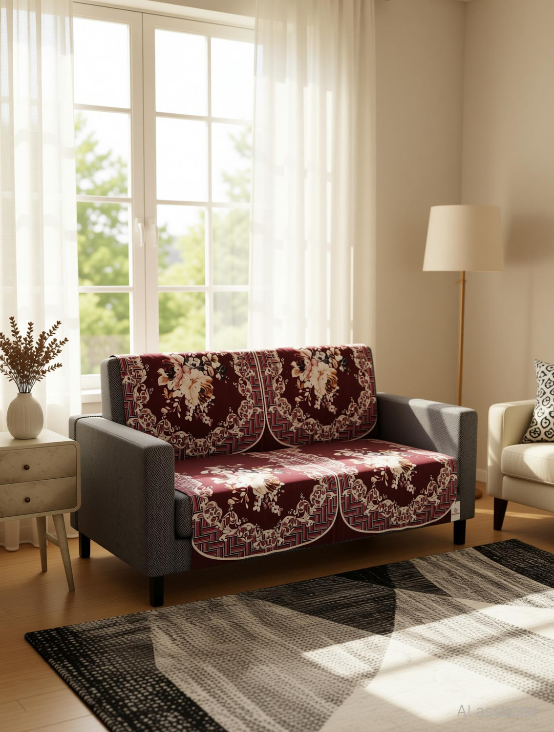 Image of HOMESTIC by Kuber Industries Velvet 2 Seater Sofa Floral Cover