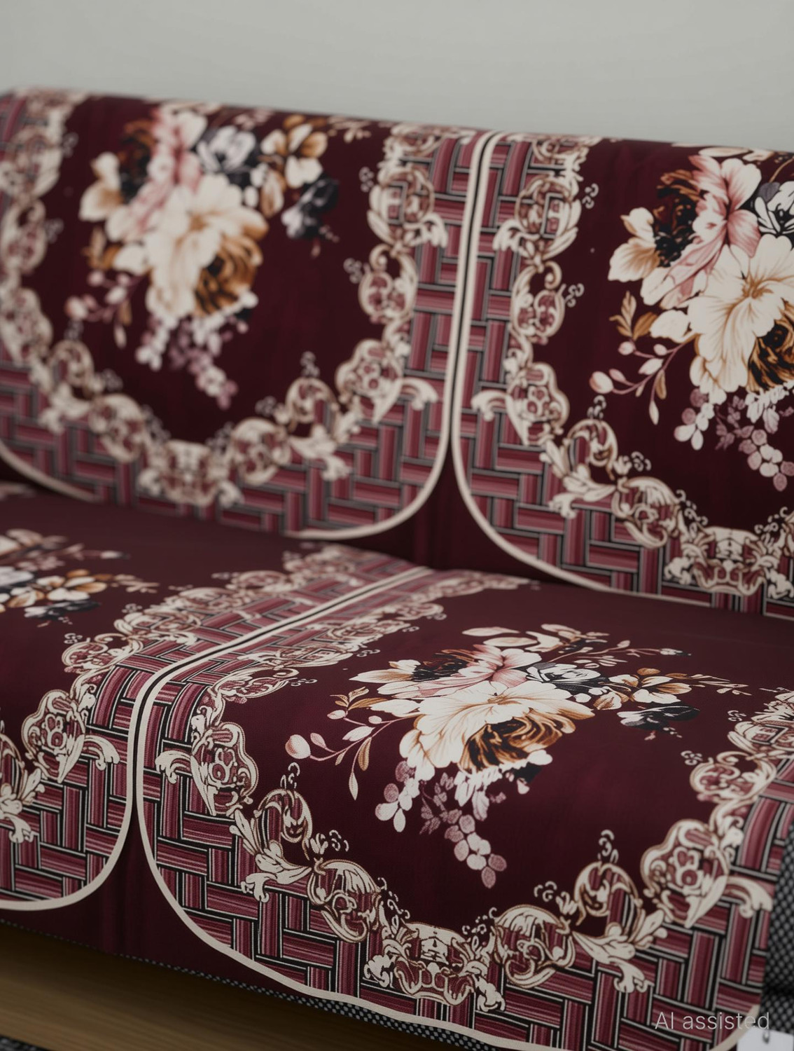 Image of HOMESTIC by Kuber Industries Velvet 2 Seater Sofa Floral Cover