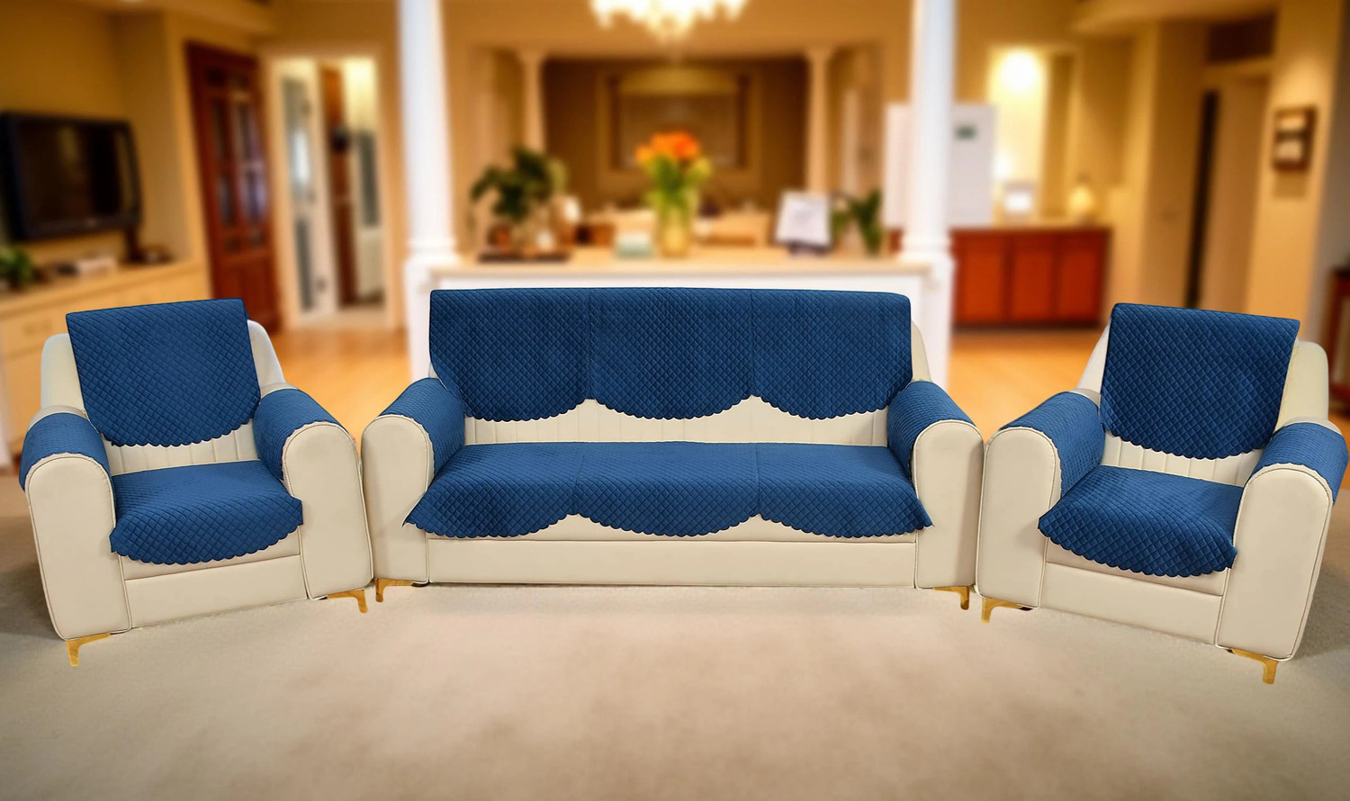 Image of Home Stylish Velvet 3+1+1 Seater Sofa Geometric Cover