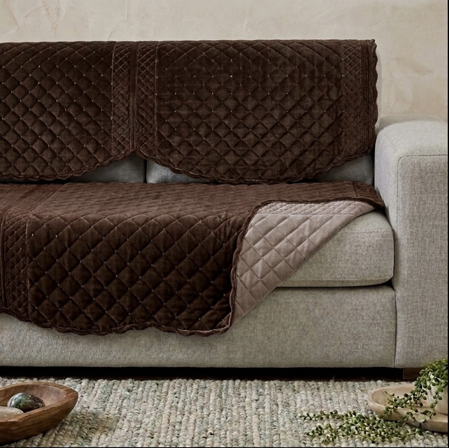 Image of WiseHome Velvet 3+1+1 Seater Sofa Checkered Cover