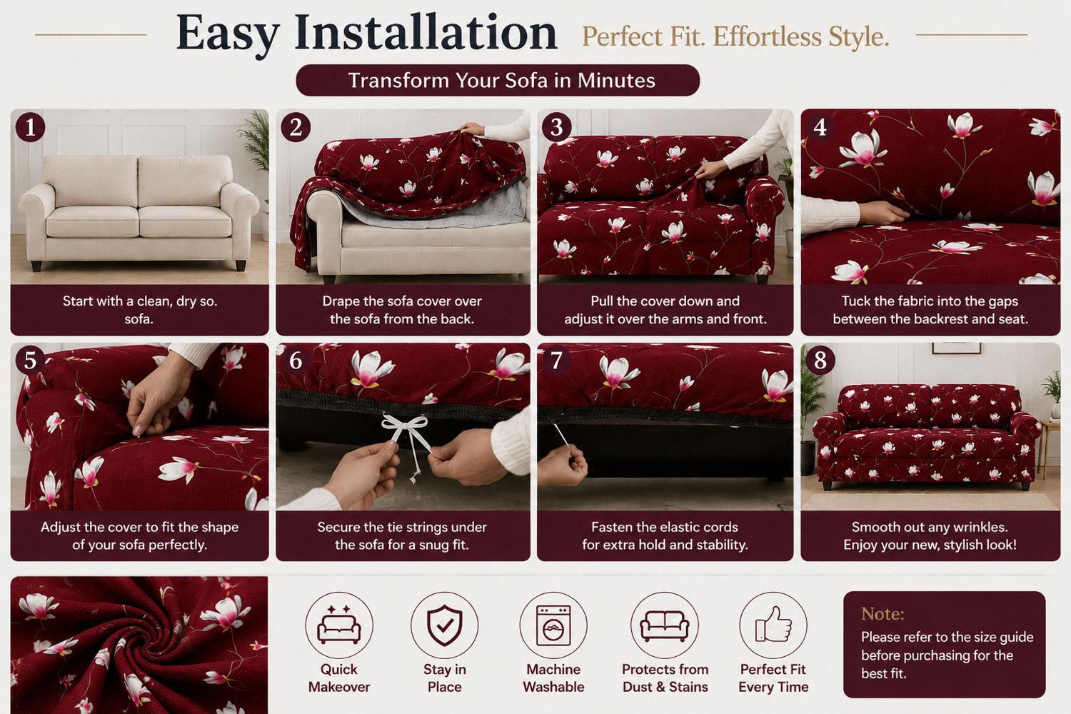Image of Homesajja Polycotton 3+1+1 Seater Sofa Floral Cover