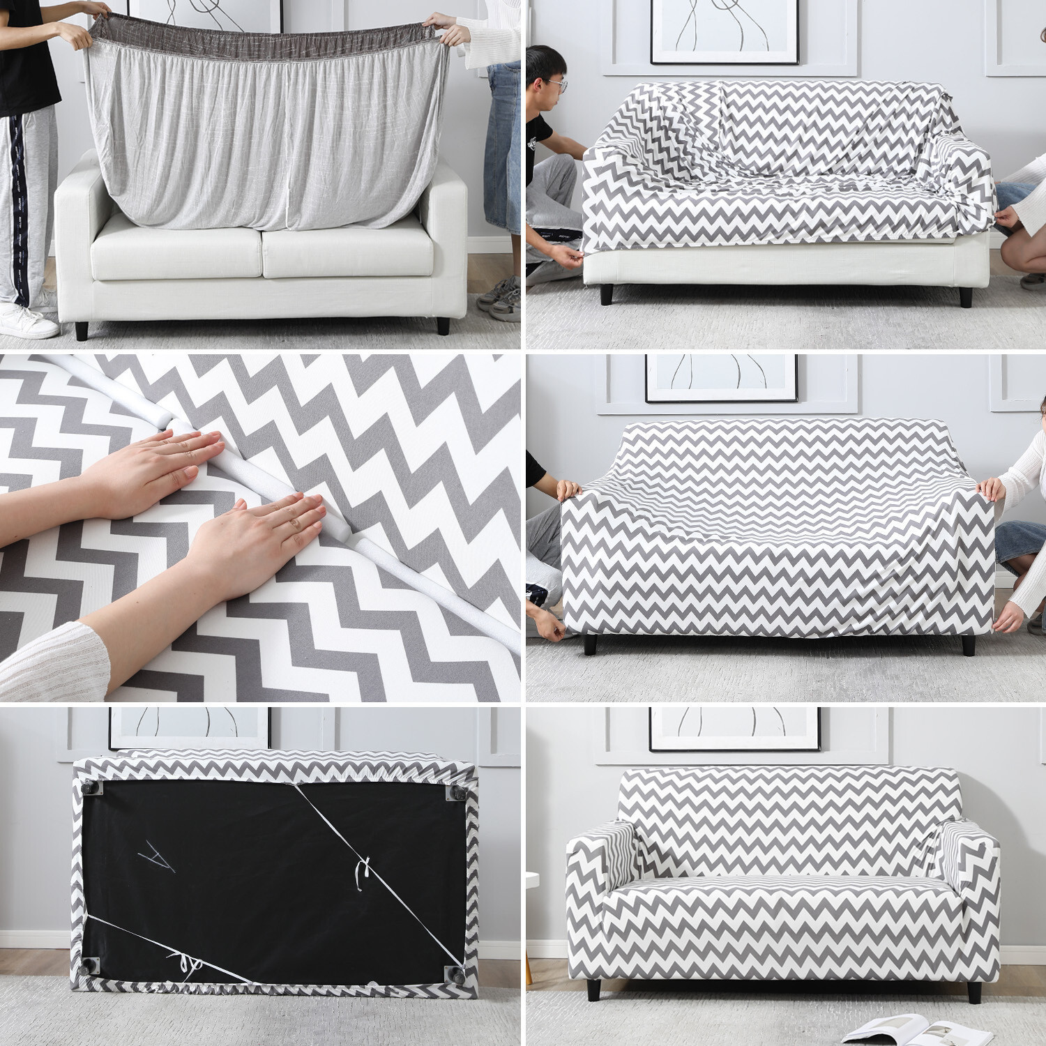Image of HOKiPO Polyester 3 Seater Sofa Striped Cover