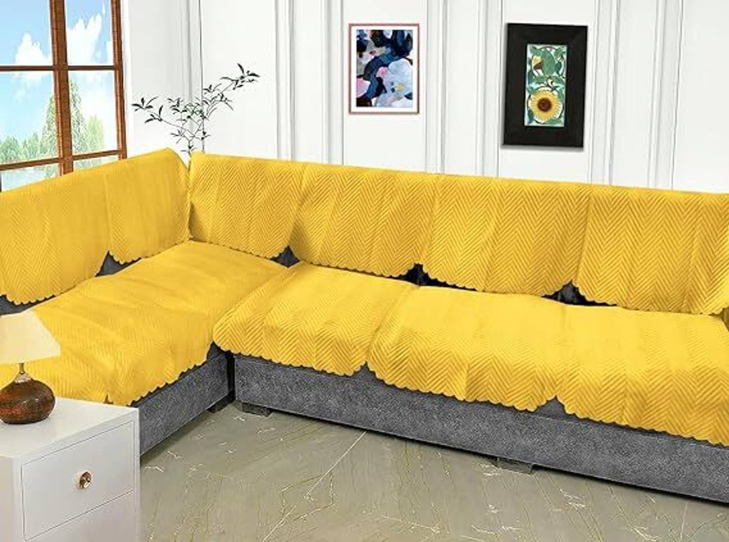 AuraDrape Velvet 8 Seater Sofa Abstract Cover