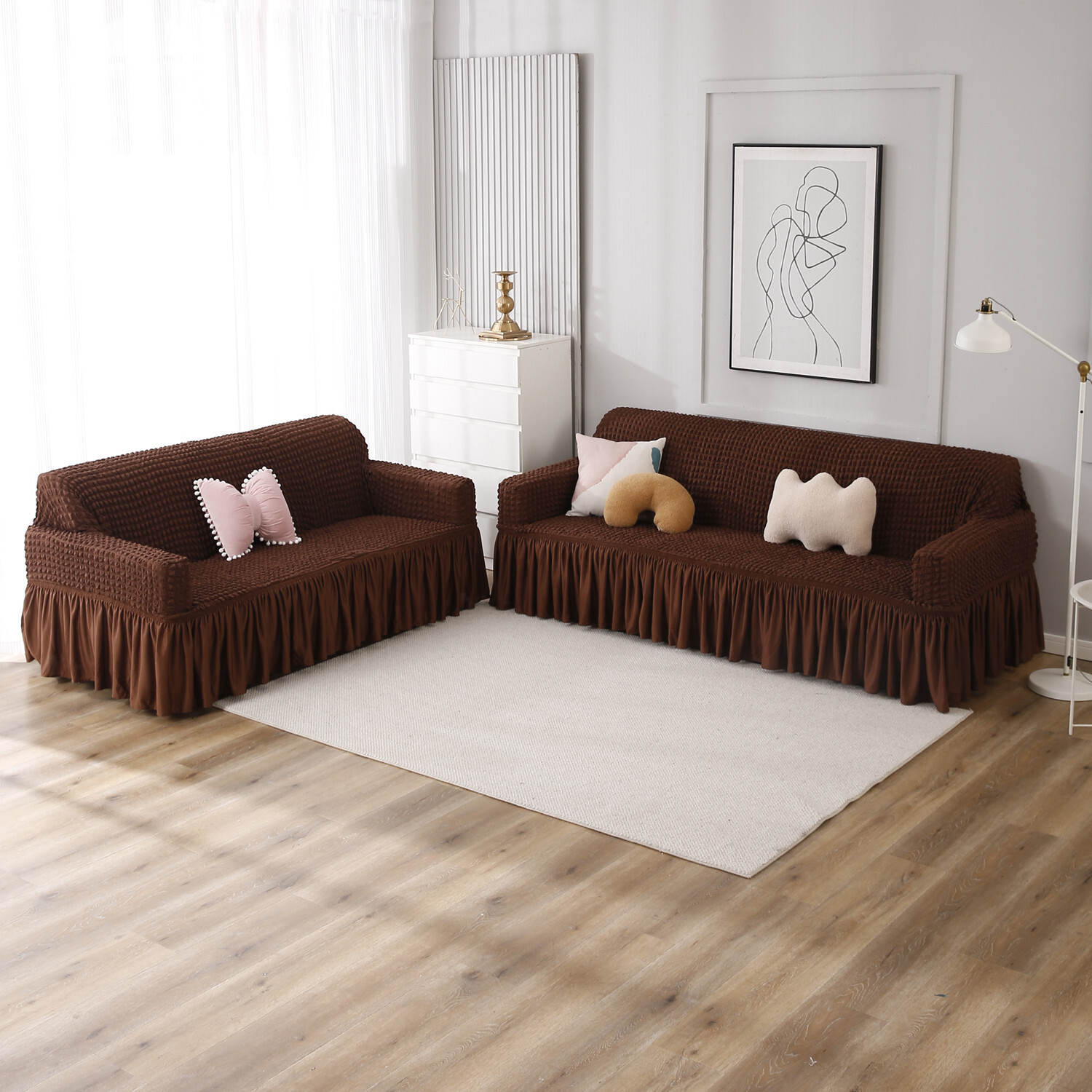 Image of HOKiPO Polyester 3 Seater Sofa Plain Cover