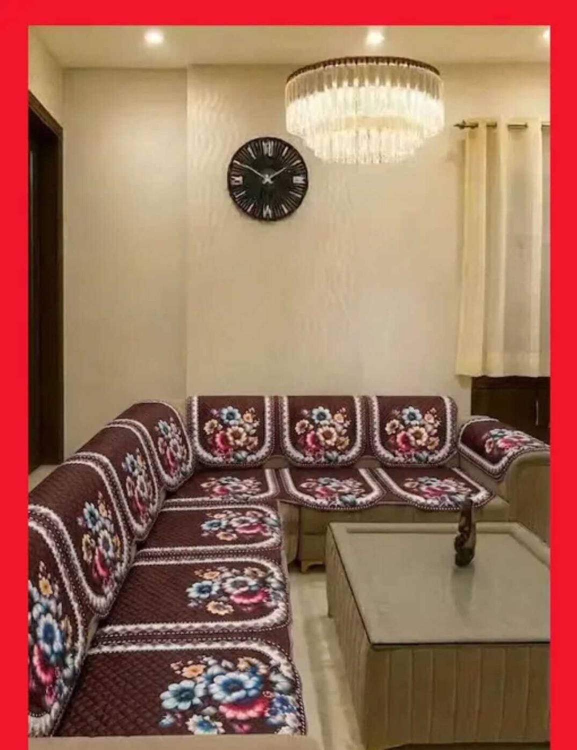 Alkaylaa Velvet 3+2 Seater L-Shape Sofa Floral Cover