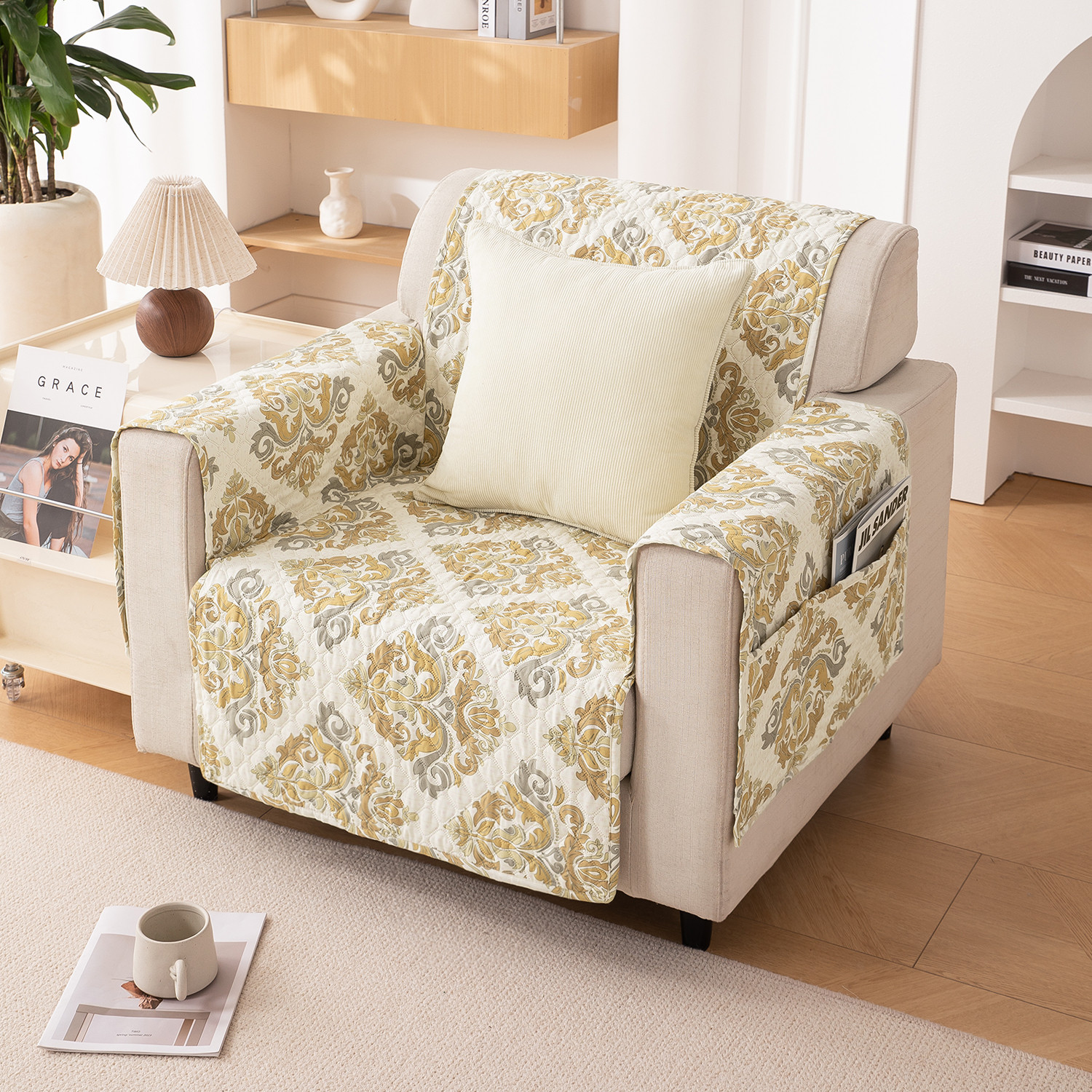Image of HOKiPO Polyester 3+1+1 Seater Sofa Damask Cover