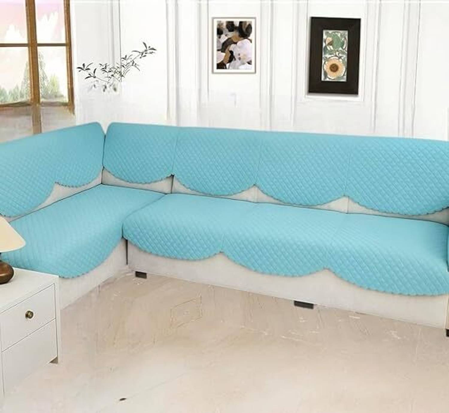 AuraDrape Velvet 6 Seater Sofa Geometric Cover
