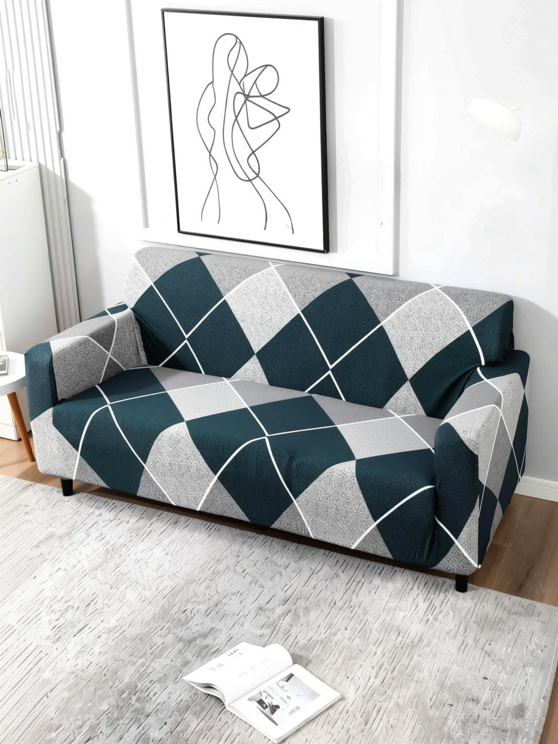Image of Sinicki Polyester 3 Seater Sofa Geometric Cover