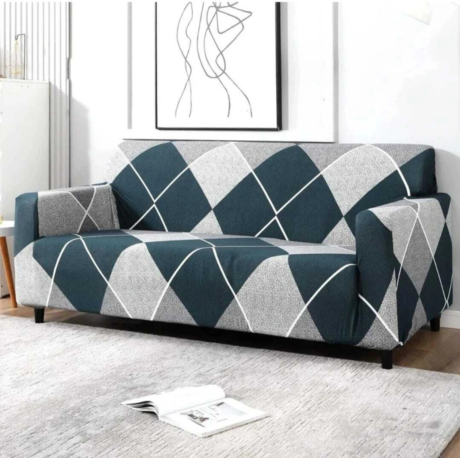 Image of Sinicki Polyester 3 Seater Sofa Geometric Cover
