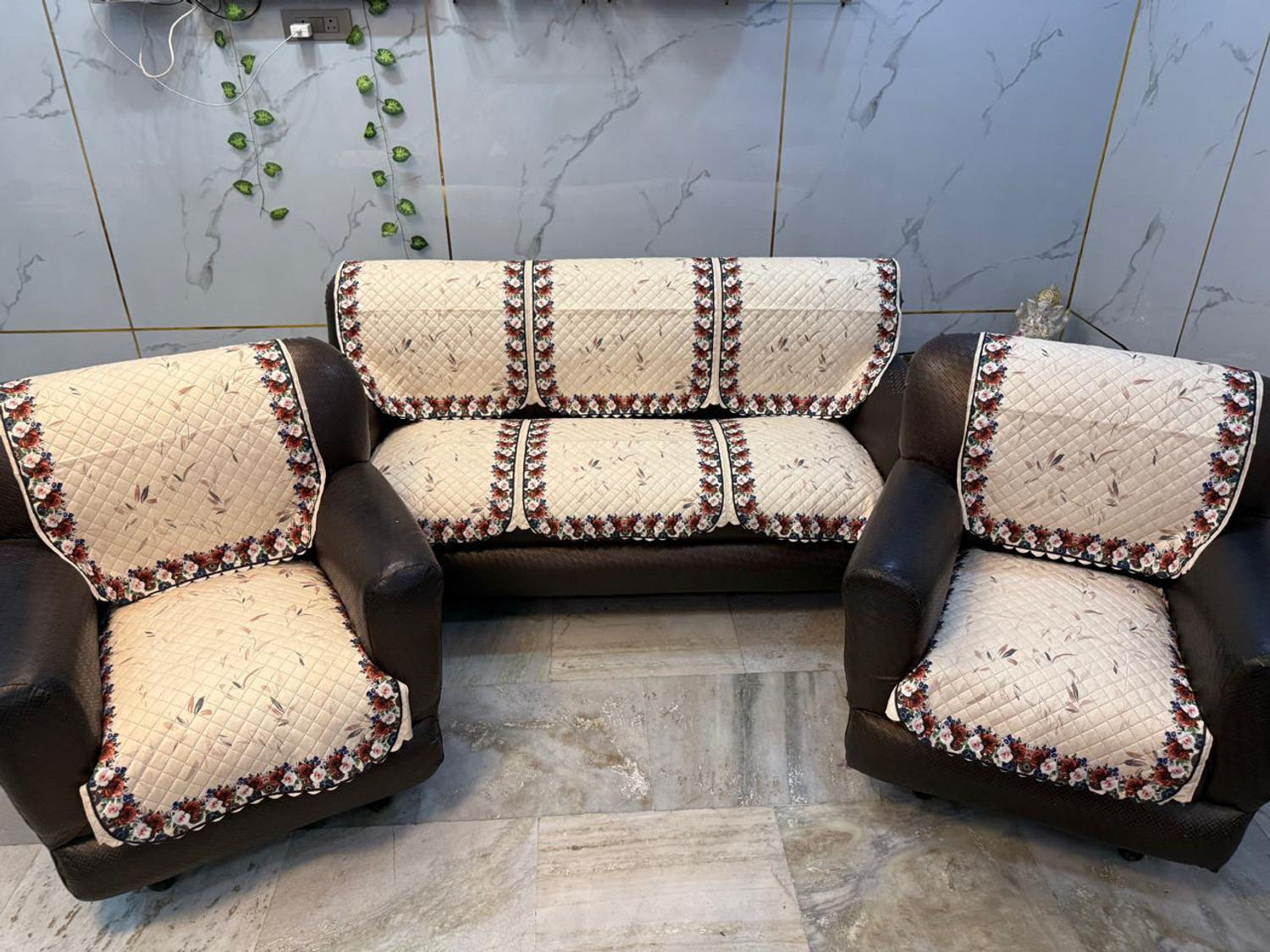 Image of Ucharmsofacover Velvet 3+1+1 Seater Sofa Floral Cover