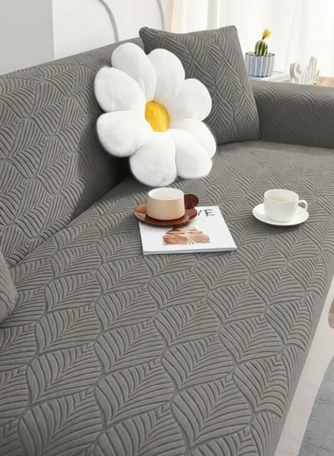 Image of LUKZER Jacquard 4 Seater Sofa Abstract Cover