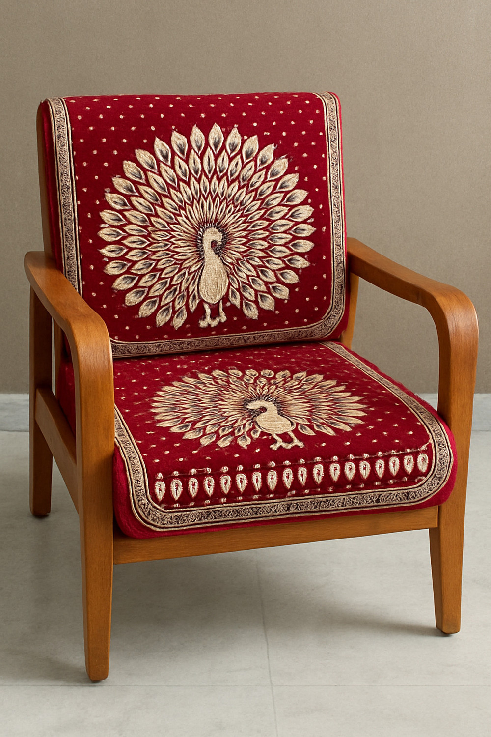 Image of HANICRAFT Cotton 3+1+1 Seater Sofa Animal Cover (Pack of 1 Mehroon)