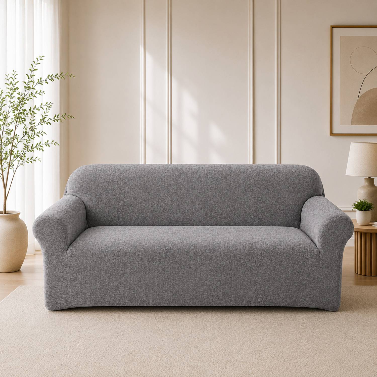 Aranaya Decore Velvet 3 Seater Sofa Plain Cover