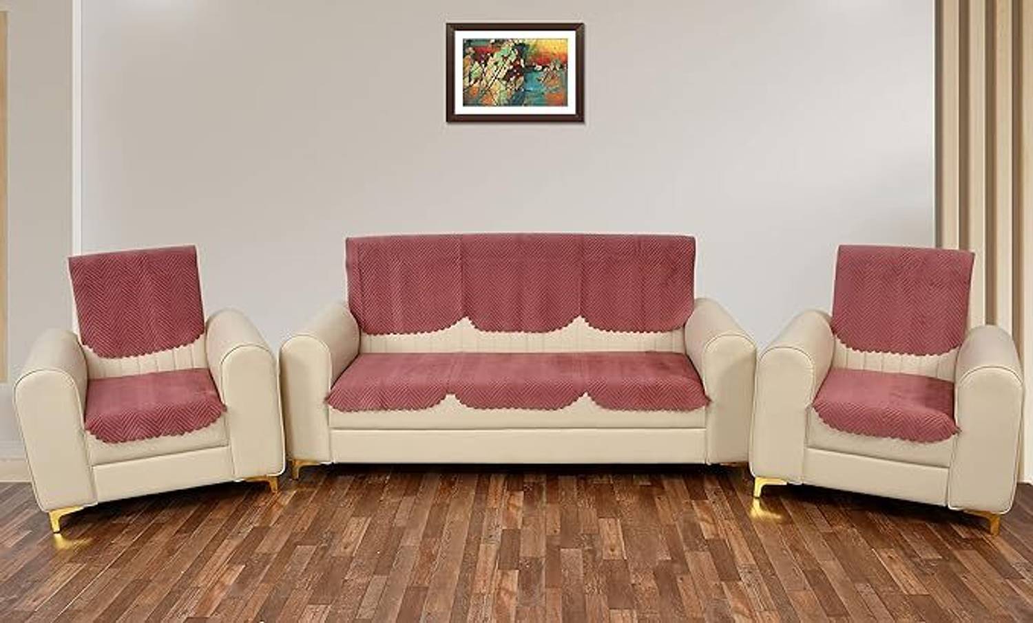AuraDrape Velvet 3+1+1 Seater Sofa Abstract Cover