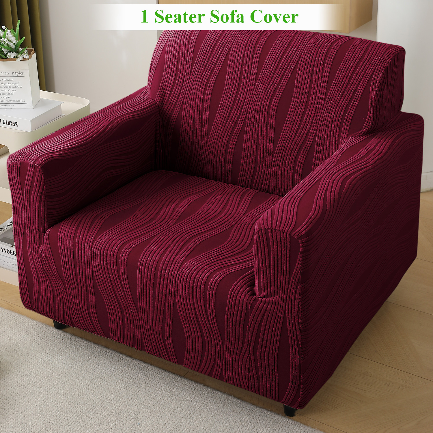 Image of HOKiPO Jacquard 1 Seater Sofa Striped Cover