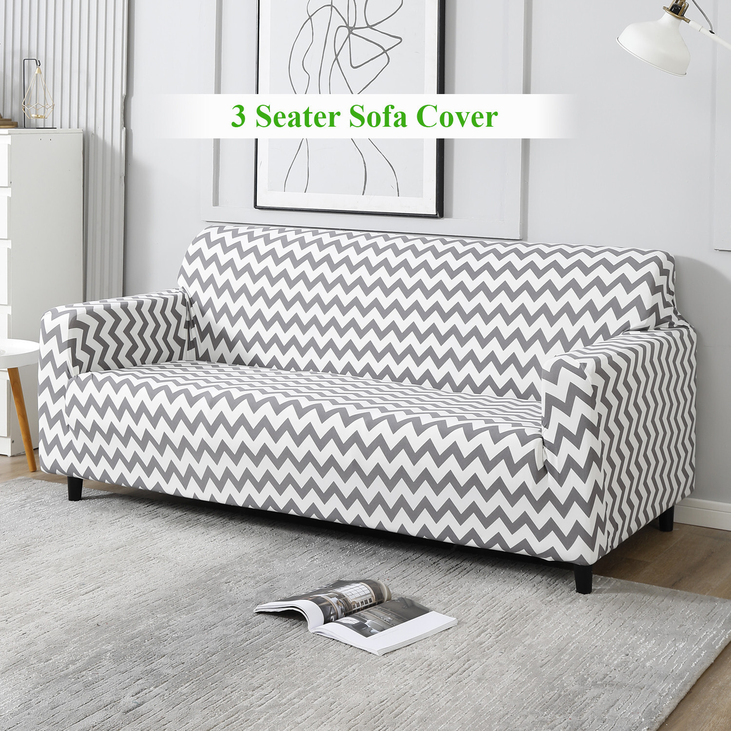Image of HOKiPO Polyester 3 Seater Sofa Striped Cover