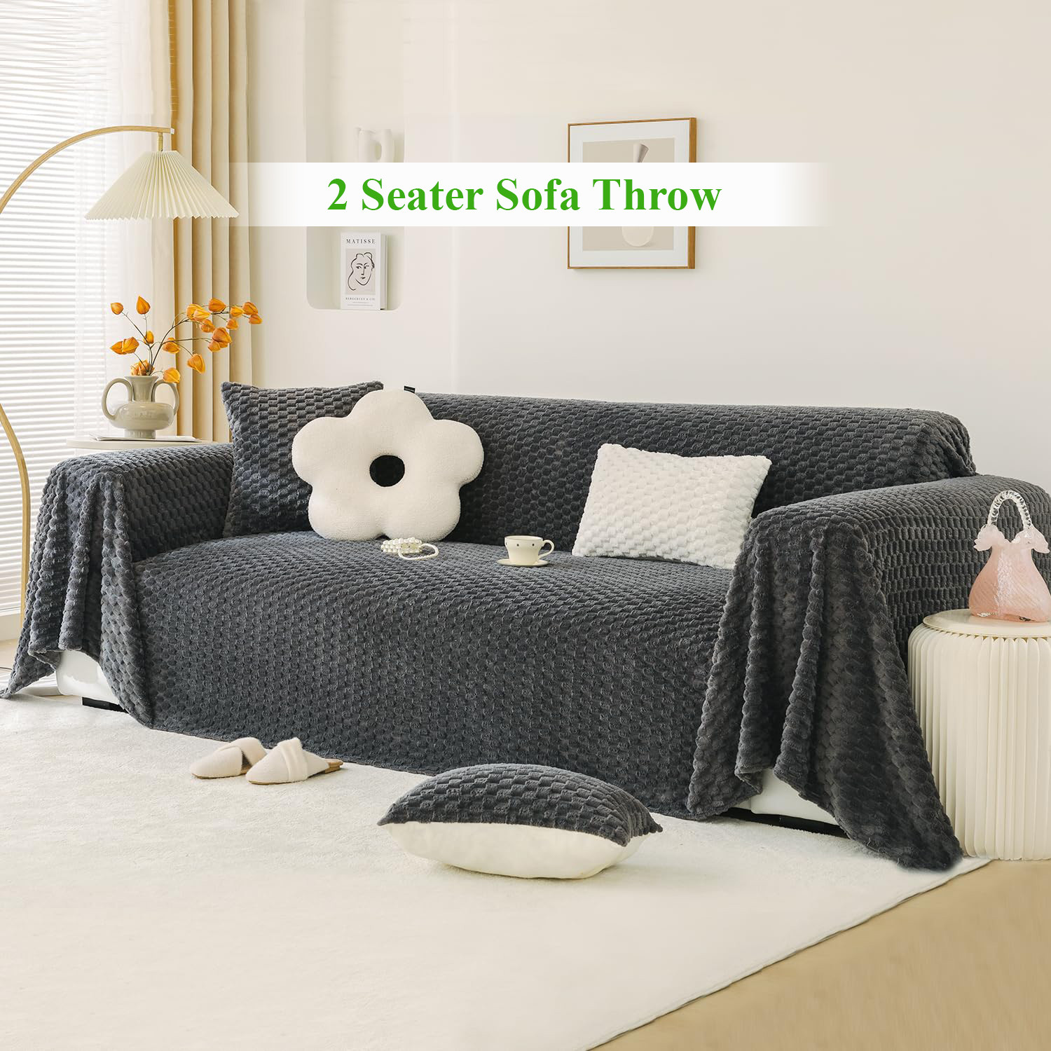 Image of HOKiPO Fleece 2 Seater Sofa Plain Cover