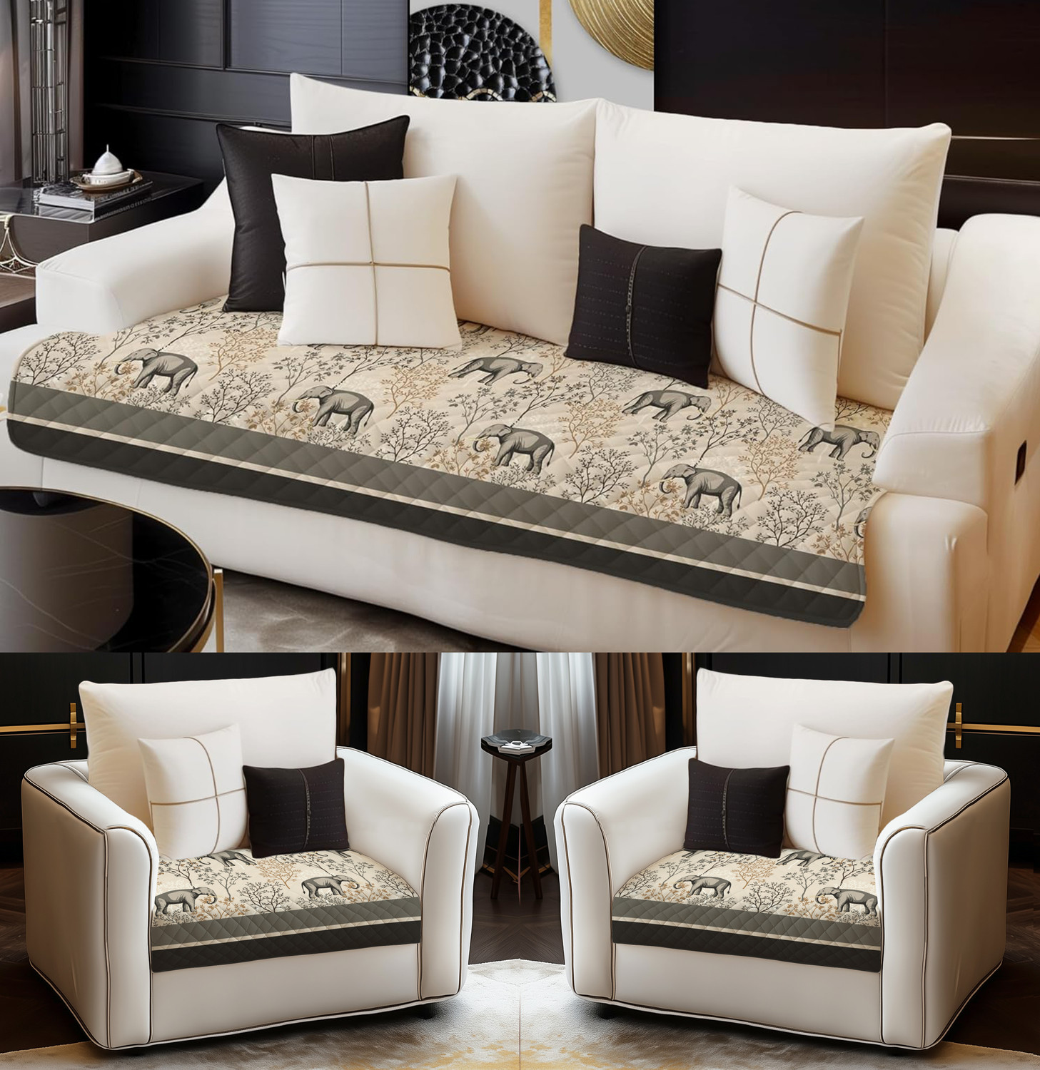 Image of DECORIAN Velvet 3+1+1 Seater Sofa Geometric Cover