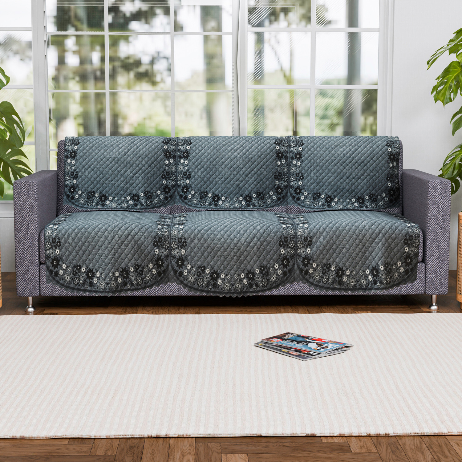 Image of KUBER INDUSTRIES Cotton 3 Seater Sofa Floral Cover